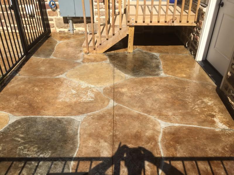 Stinciled and acid stained concrete patio